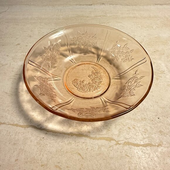 Federal Sharon/Cabbage Rose Pink Depression Glass Embossed Serving Bowl 8.5" - Picture 7 of 13